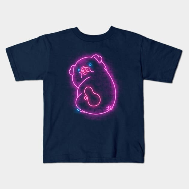 Neon pig Kids T-Shirt by Cromanart